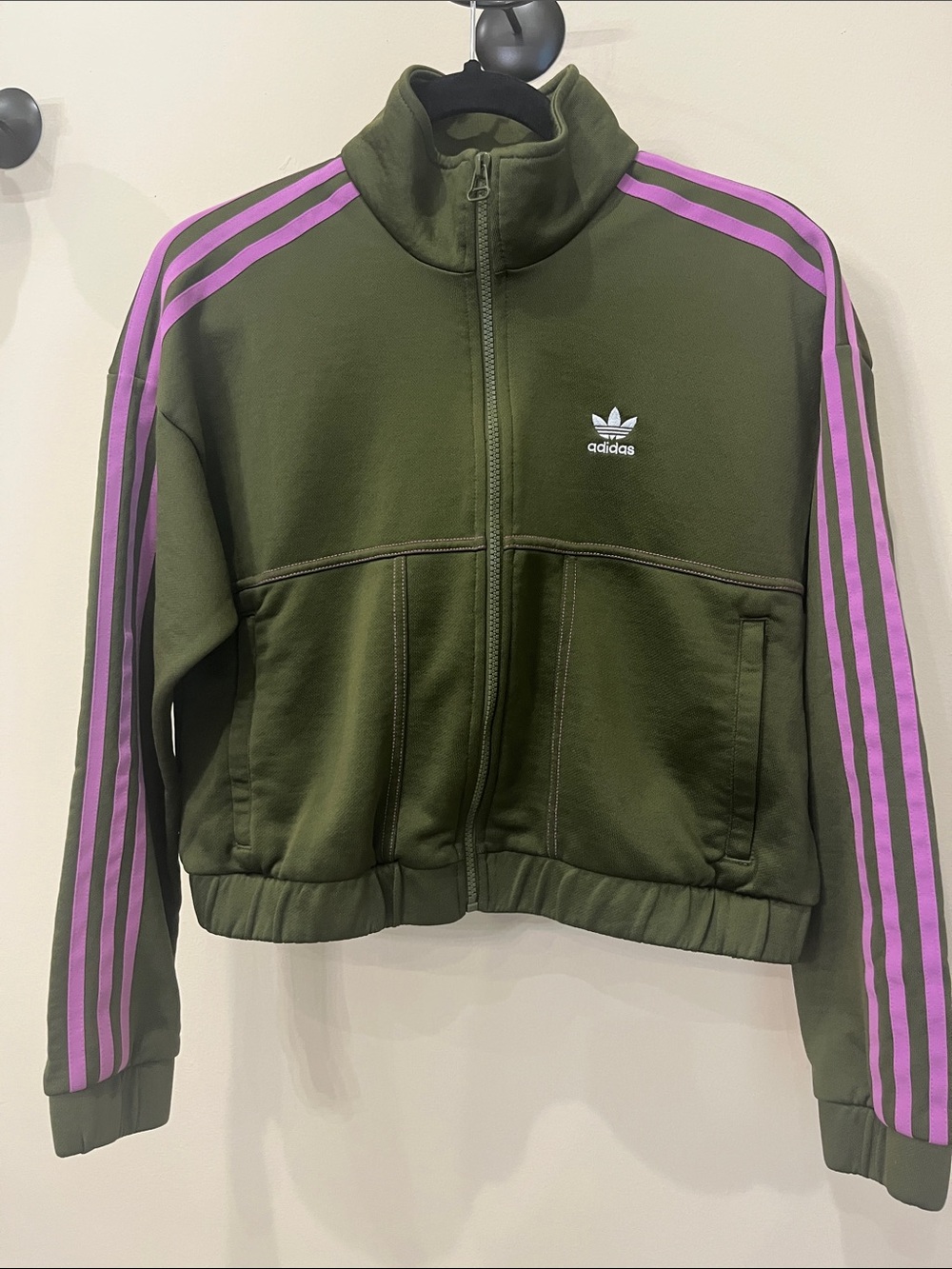 adidas Firebird Track Jacket - Olive Green Pink/Purple - Size Small